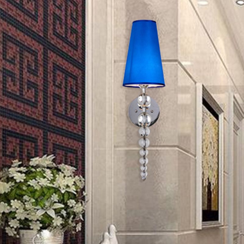 Cone Living Room Sconce Light Modernism Clear Crystal Glass 1 Head Blue Wall Lighting Fixture, 19"/26.5" Tall