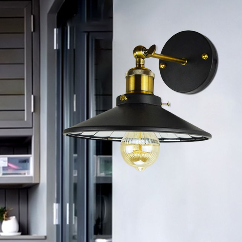 Antiqued Wide Flare Sconce Light Fixture 1 Head Metallic Wall Mounted Lamp in Black for Restaurant