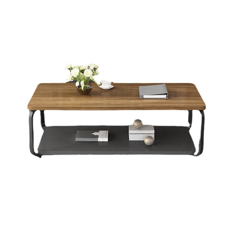 Modern Metal 4 Legs Cocktail Table with Shelf Rectangle Coffee Table