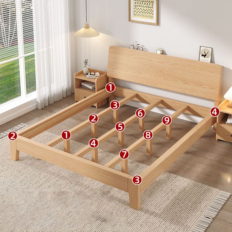 Natural Solid Wood Panel Bed with Headboard Pine Wood Standard Bed