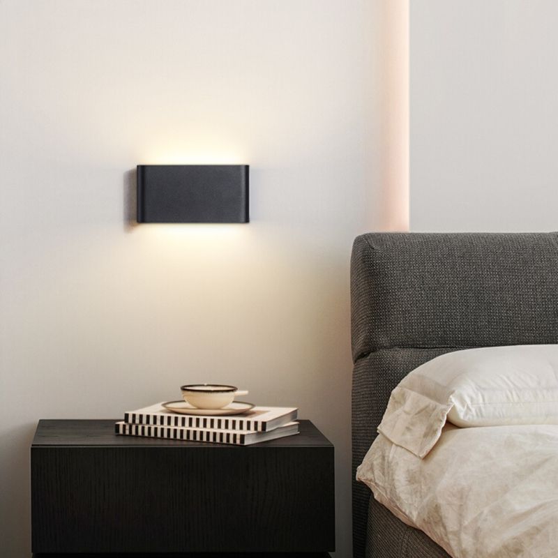 Contemporary LED Wall Mount Fixture in Dark Black / White Rectangle Wall Sconce