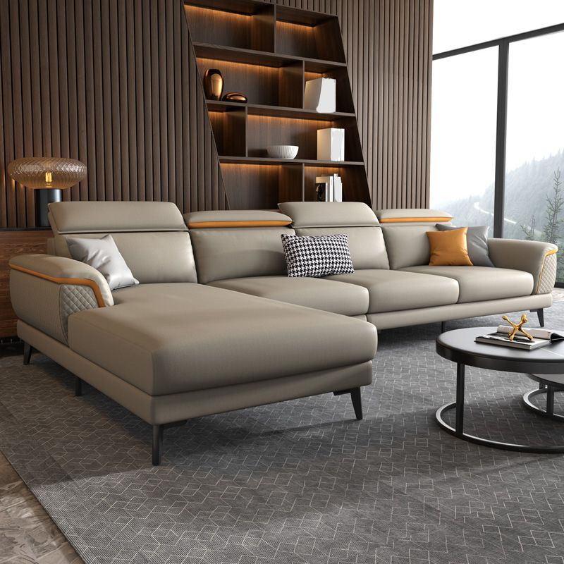 L-Shape Faux Leather Slipcovered Sofa Stain-Resistant Sectional and Chaise for 4 People