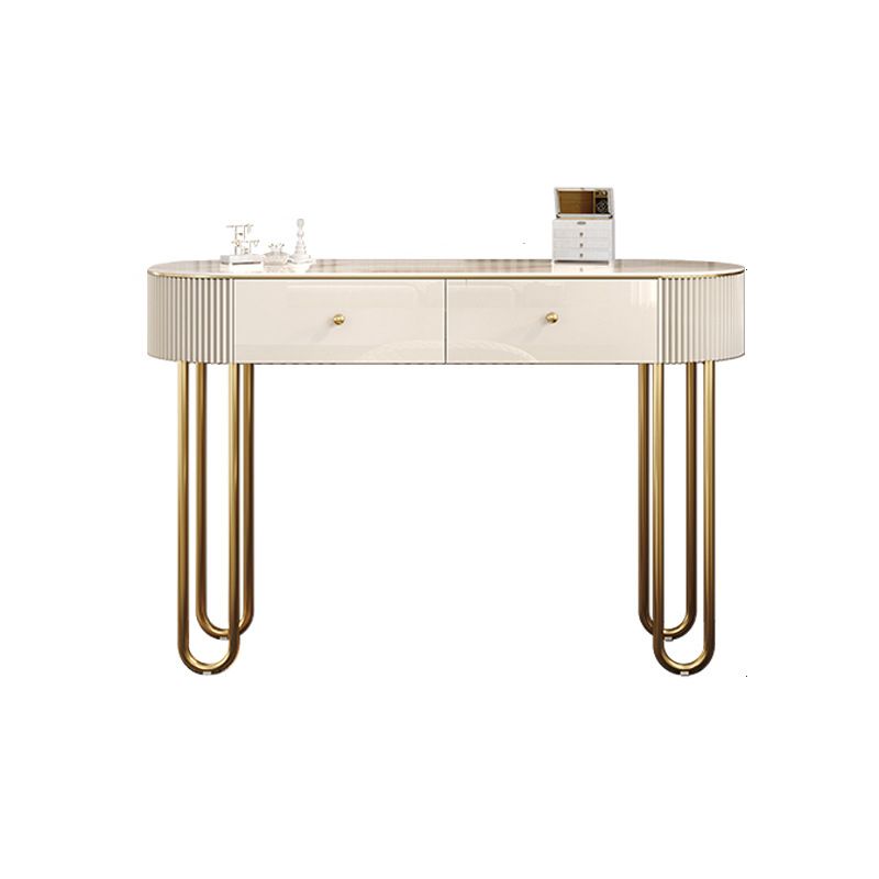 Beige Vanity Metal Makeup Dressing Table Stool Set in Glossy Finish
