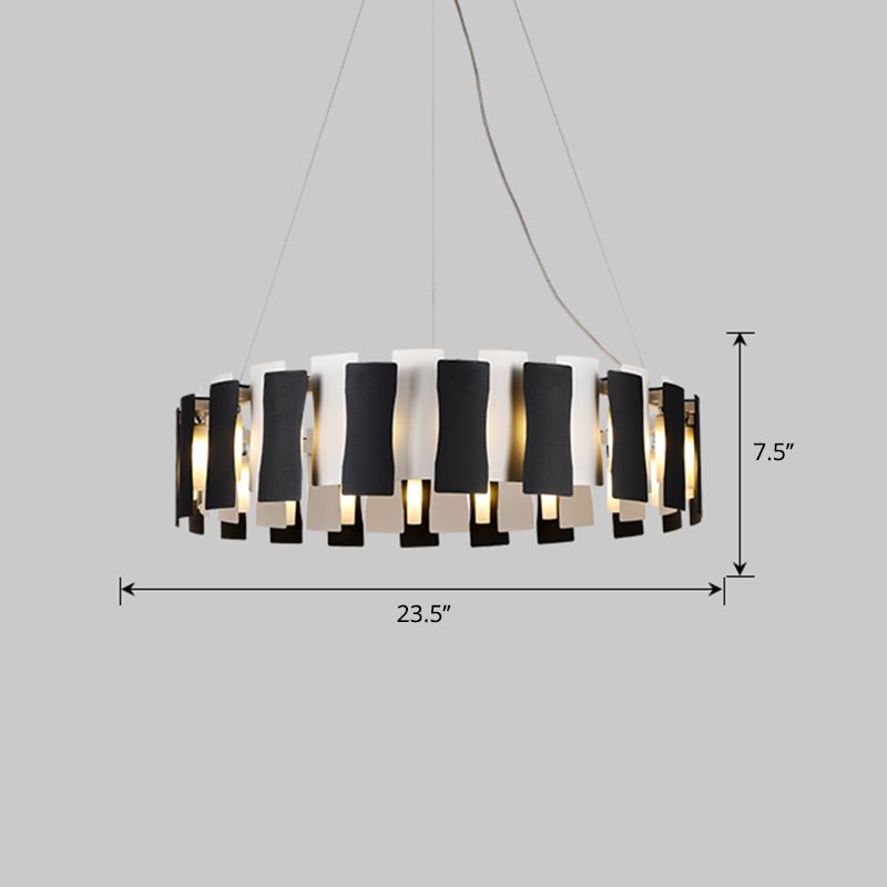 Black and White Circular Chandelier Postmodern Creative Metal Pendant Light for Living Room