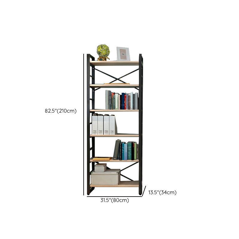 Metal and Wooden Shelf Bookcase Open Modern Brown Book Shelf for Office