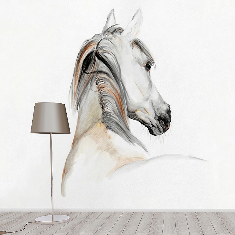 Chinese Wall Mural for Guest Room, Horse in Grey and Brown, Personalized Size Available
