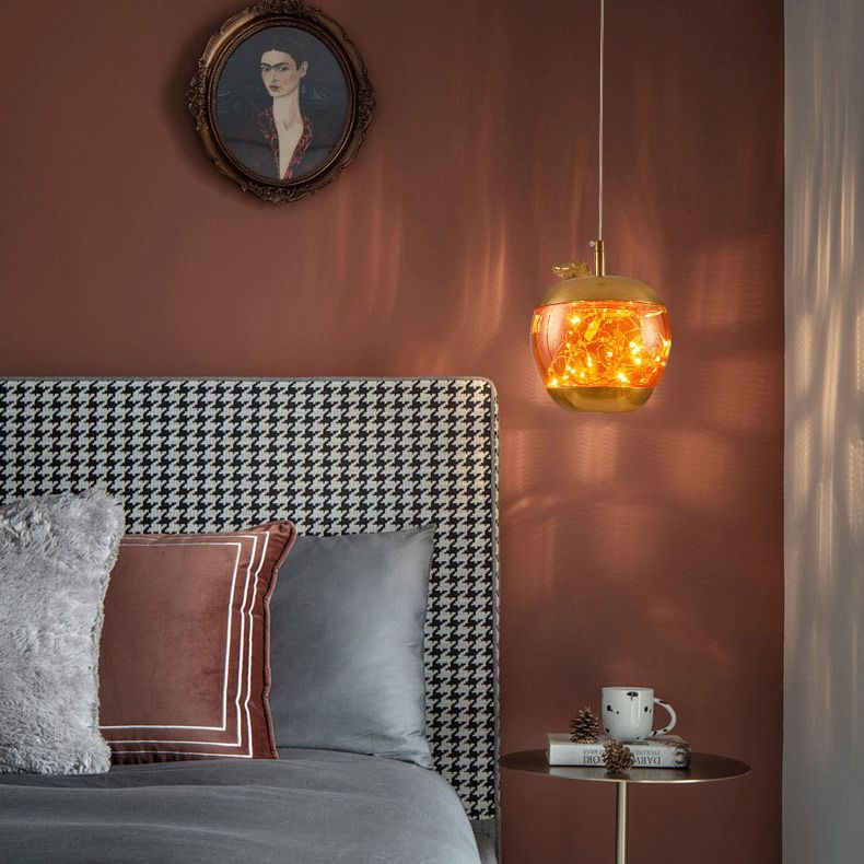 Éclairage pendentif à LED de pomme en verre contemporain 1 lampe suspendue à la tête pour salle à manger