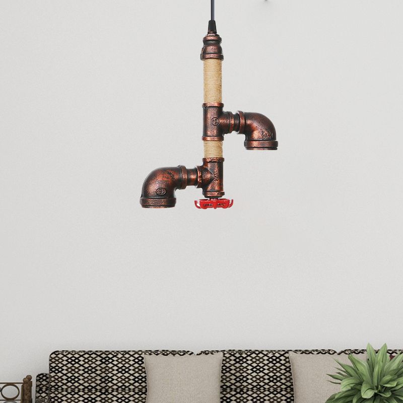 Pipe Corridor Hanging Chandelier Industrial Iron 2 Lights Rust Finish LED Suspended Pendant Lamp