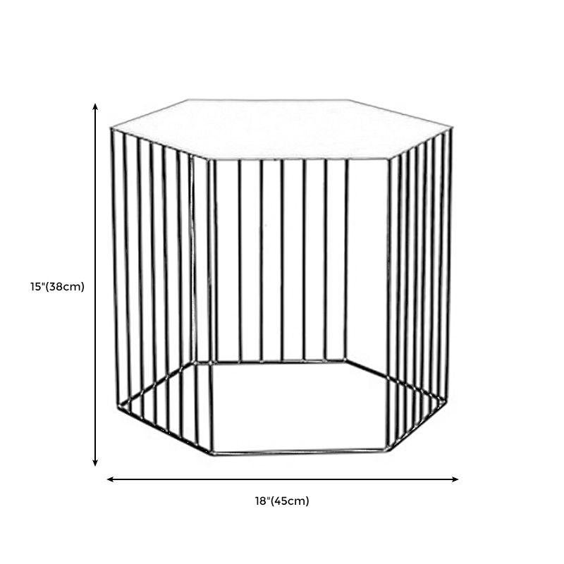Glam Hexagon Metal End Table Geometric Side End Table in Gold/Black/White