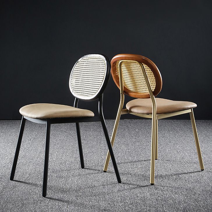 Contemporary Cane Back Chair Faux Leather Dining Side Chair for Indoor