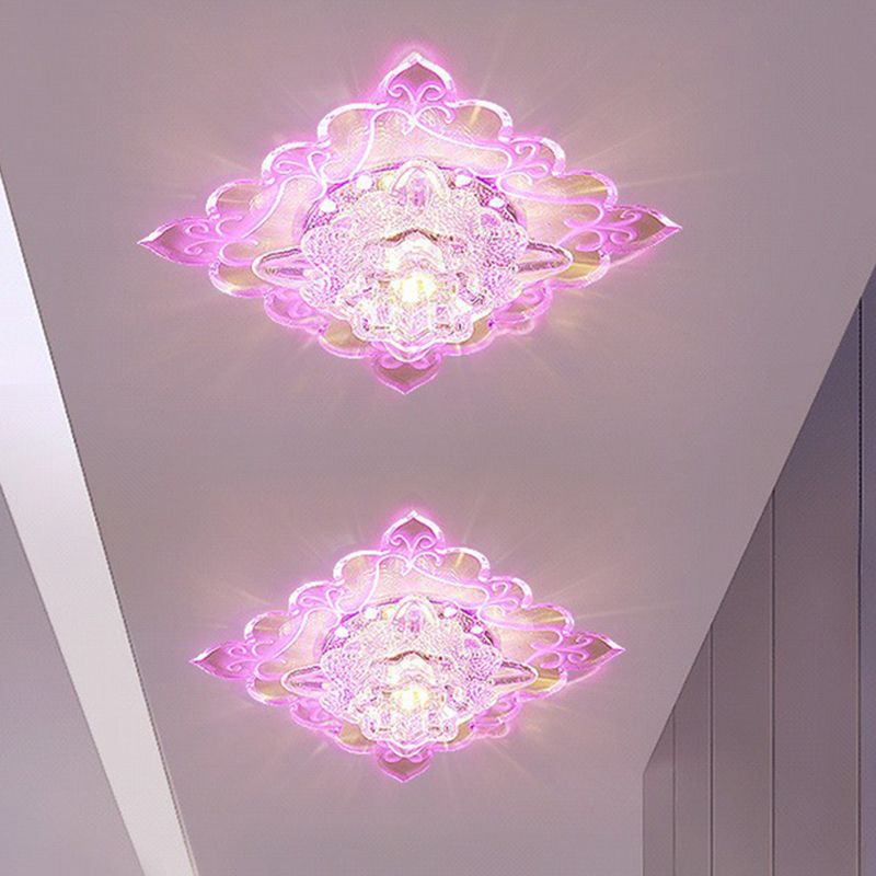 Plafonnier encastré carré pour entrée, luminaire encastré contemporain à LED en cristal transparent