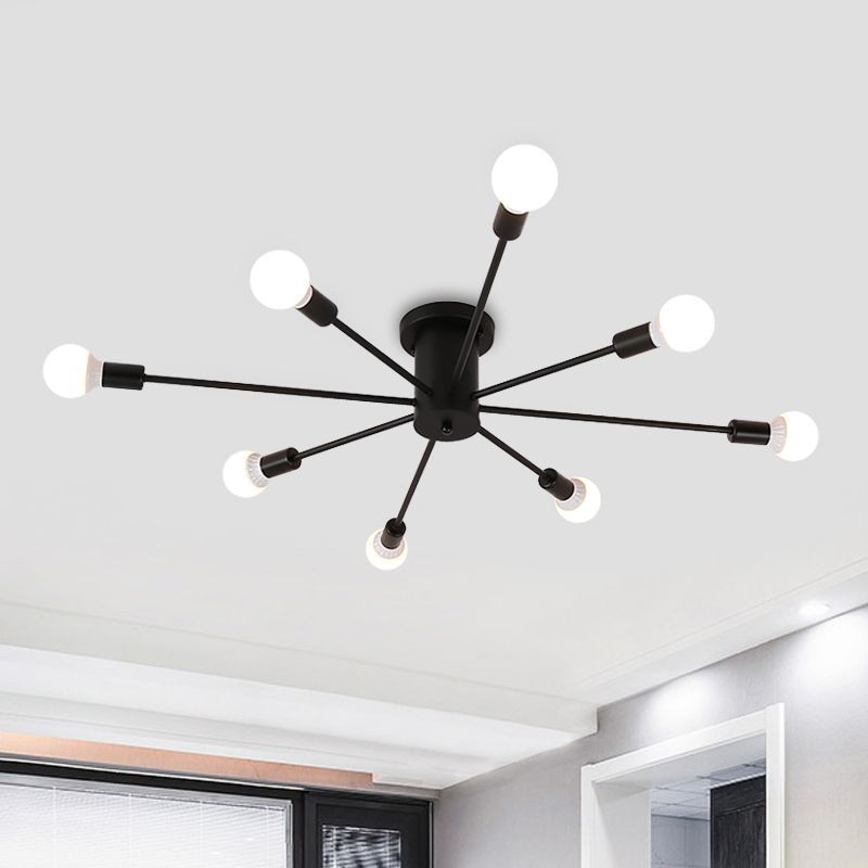 6/8/10 Heads Spoetnik Semi-Mount Verlichting Hedendaags Metaal Zwart/Wit/Goud Plafondgemonteerd Armatuur voor Slaapkamer