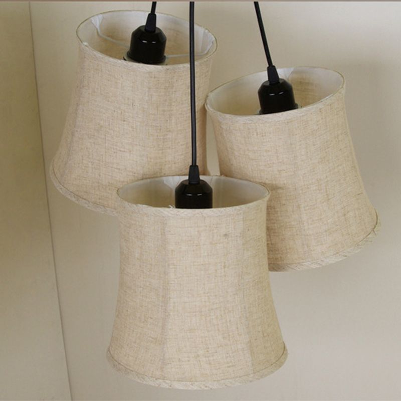 3 Lights Drum Cluster Pendant Classic Flaxen Fabric Ceiling Light with Round/Linear Canopy