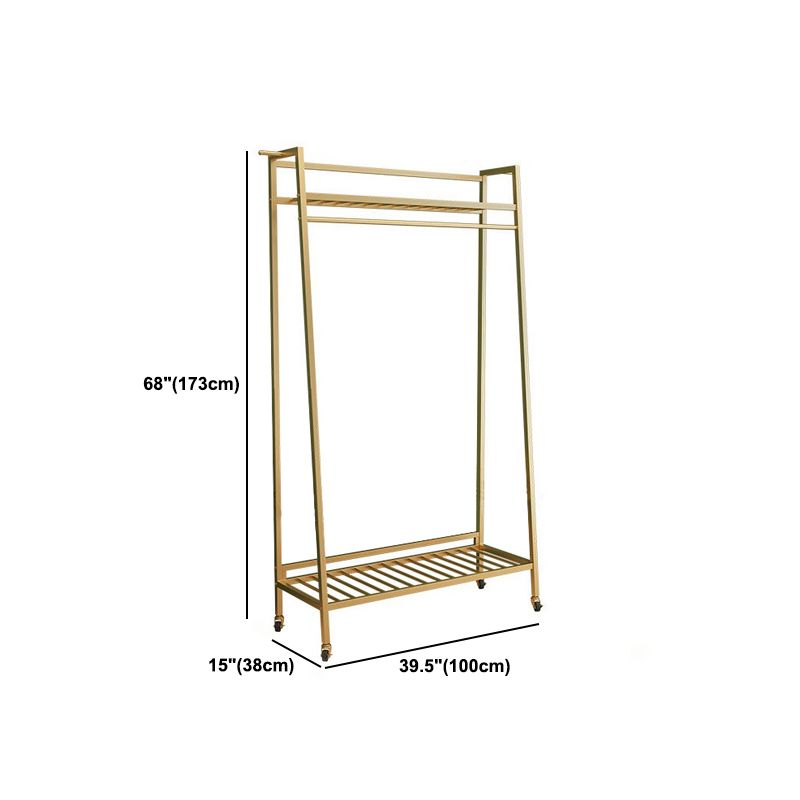 Contemporary Style Open Armoire Gold Metal Armoire with Clothing Rod