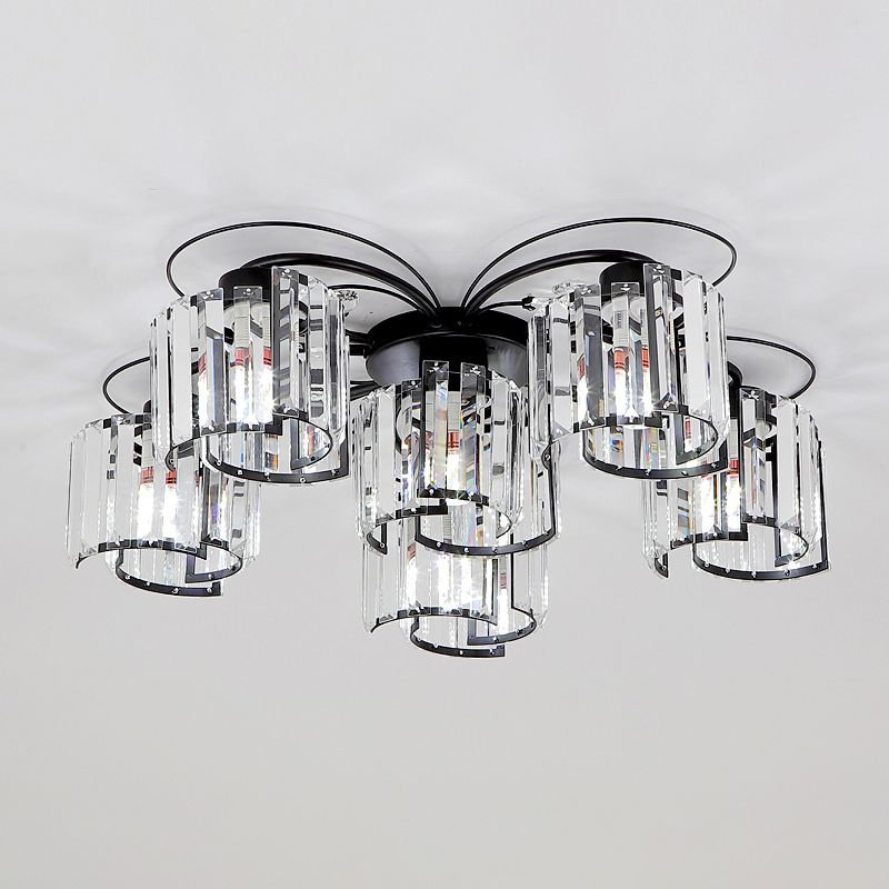 Flower Bedroom Flush Massimale Light Crystal Contemporary Flush Light Fixture in Nero