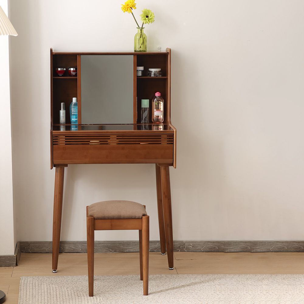 Modern Drawer Dressing Table Solid Wood Dresser Mirrored Vanity Set