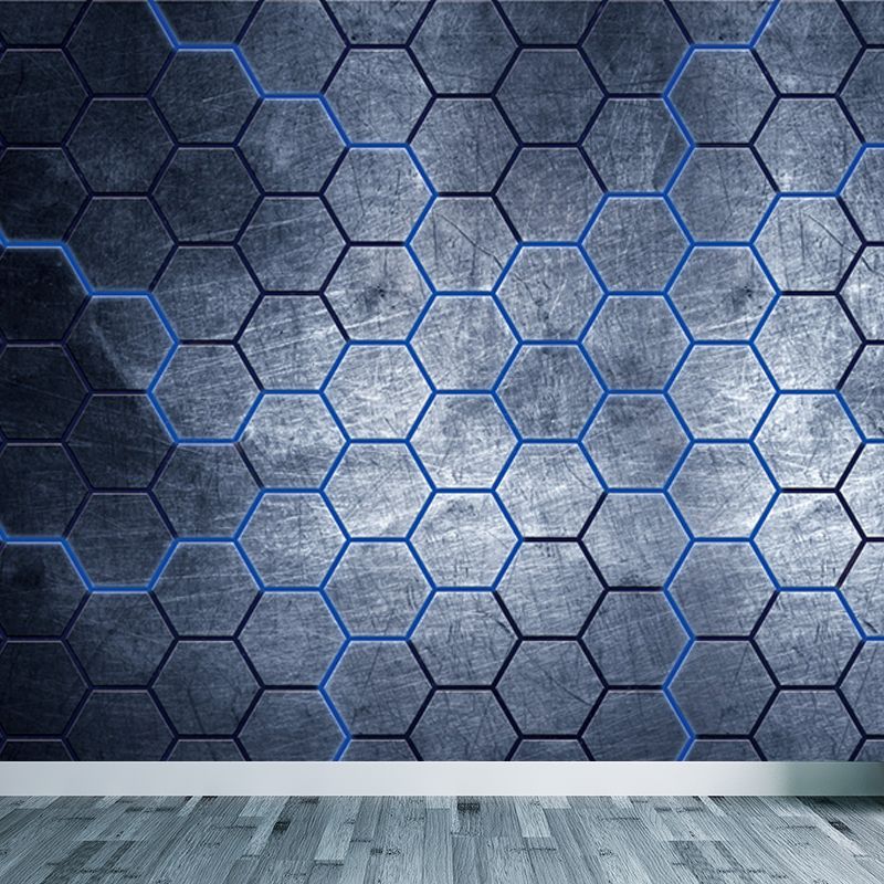 Industrial Hexagon Pattern Wall Mural Dark Gray Decorative Wall Covering for Living Room
