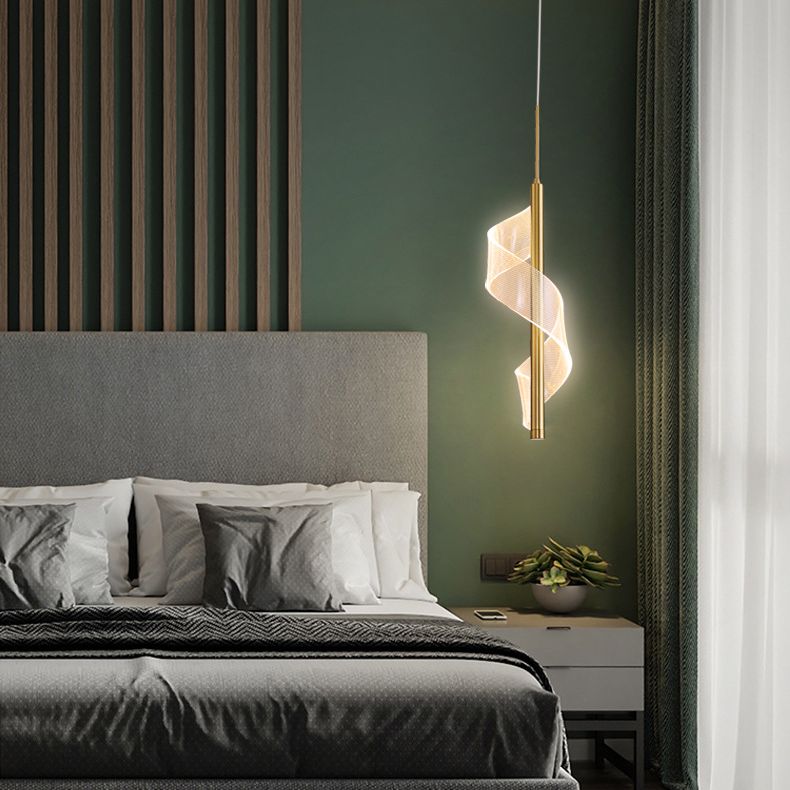Gouden lineaire vorm led hanglamp moderne minimalistische metalen hanglamp voor woonkamer