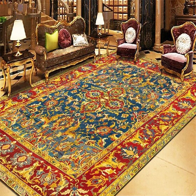 Persian Living Room Rug Multi Colored Geometric Carpet Polyester Pet Friendly Stain Resistant Anti-Slip Backing Rug with Braided Trim