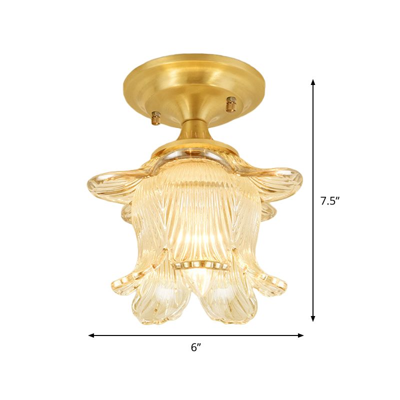 Klassische blühende Halbblüten 1-Bulb Clear Rippas Decken Deckenmontage in Gold