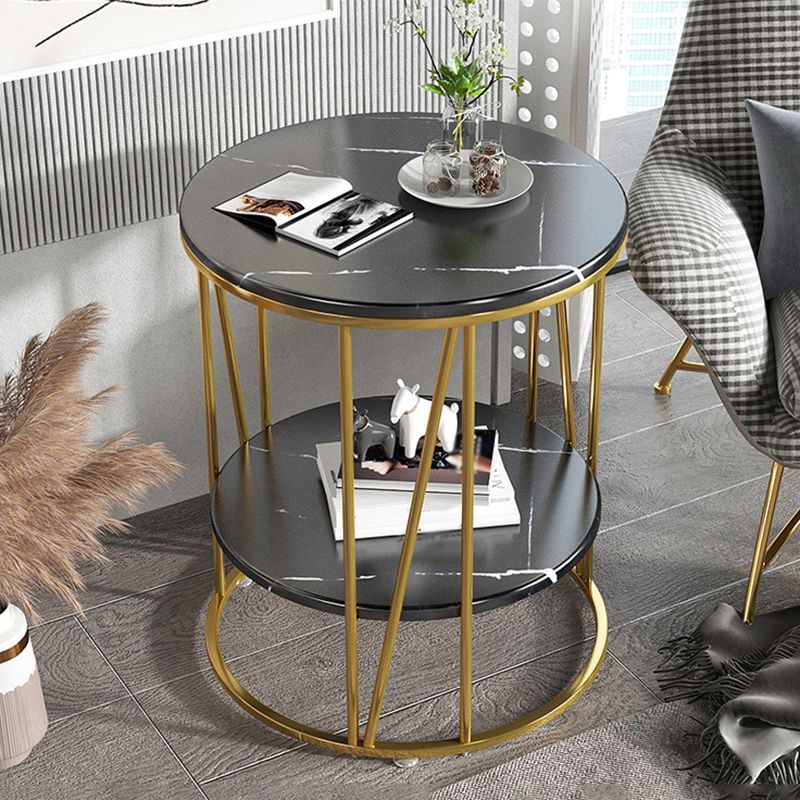Contemporary Round Side End Table Marble Abstract End Table for Living Room