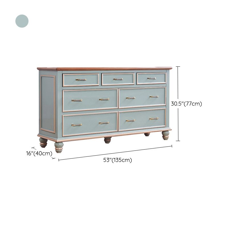 Mid-century Modern Wooden Chest in Blue Rectangle Accent Chest with Drawers