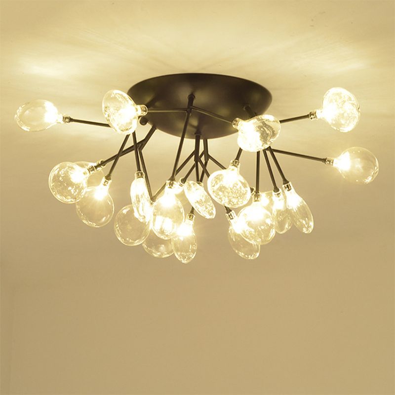 Leaves Clear Glass Flush Mount Lamp Modernist LED Black Ceiling Flush for Living Room