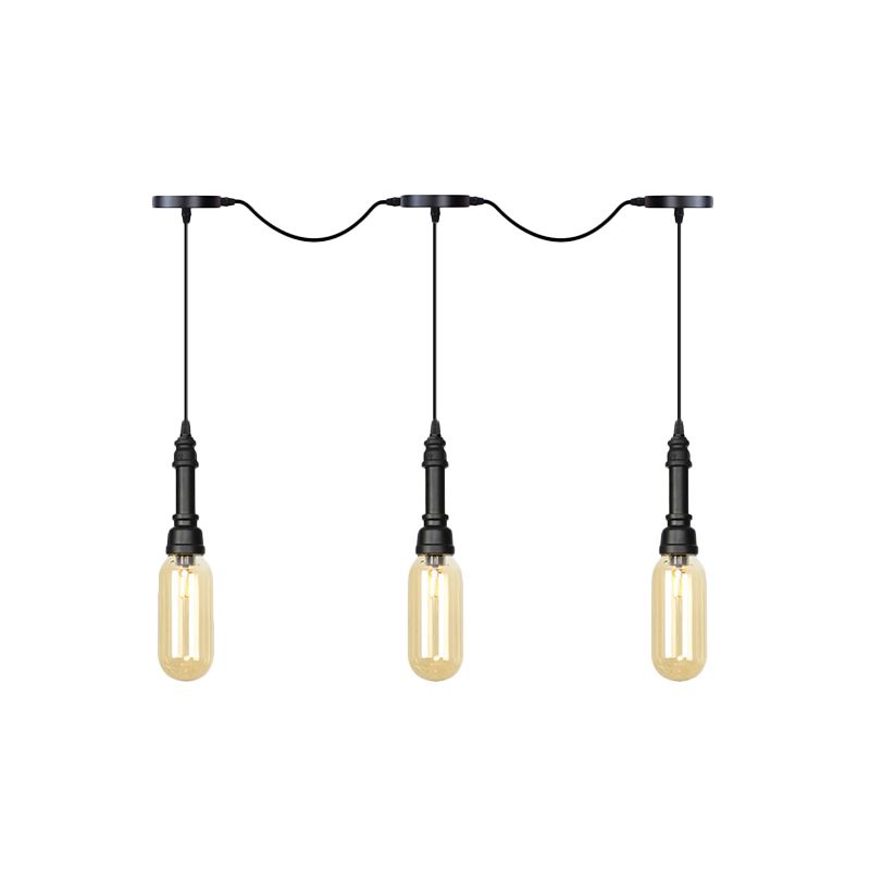 3/5/7 Lights Capsule Multi Light Chandelier Industrial Black Finish Amber Glass Tandem LED Hanging Ceiling Lamp