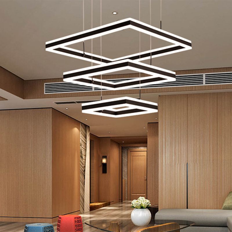 Modern Square Chandelier Light Fixtures Multi-Tier Hanging Pendant Lamps for Living Room