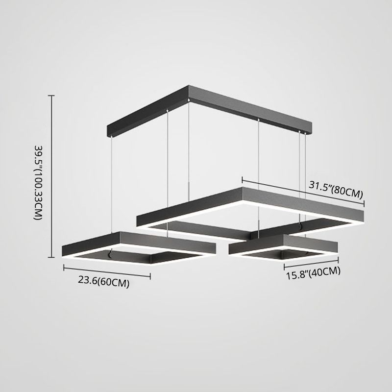 Contemporary 3-Tier LED Hanging Ceiling Lights Black Aluminum Pendant Chandelier for Living Room