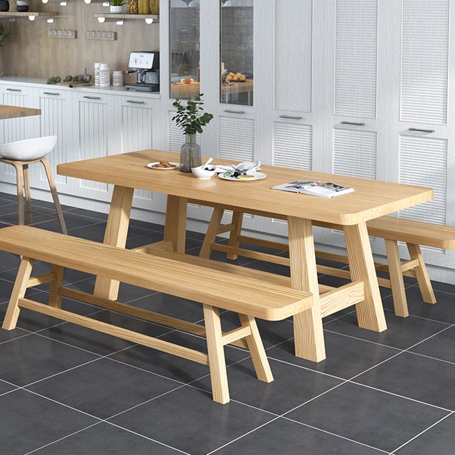 Pine Solid Wood Dining Table Trestle Base Dining Table in Natural
