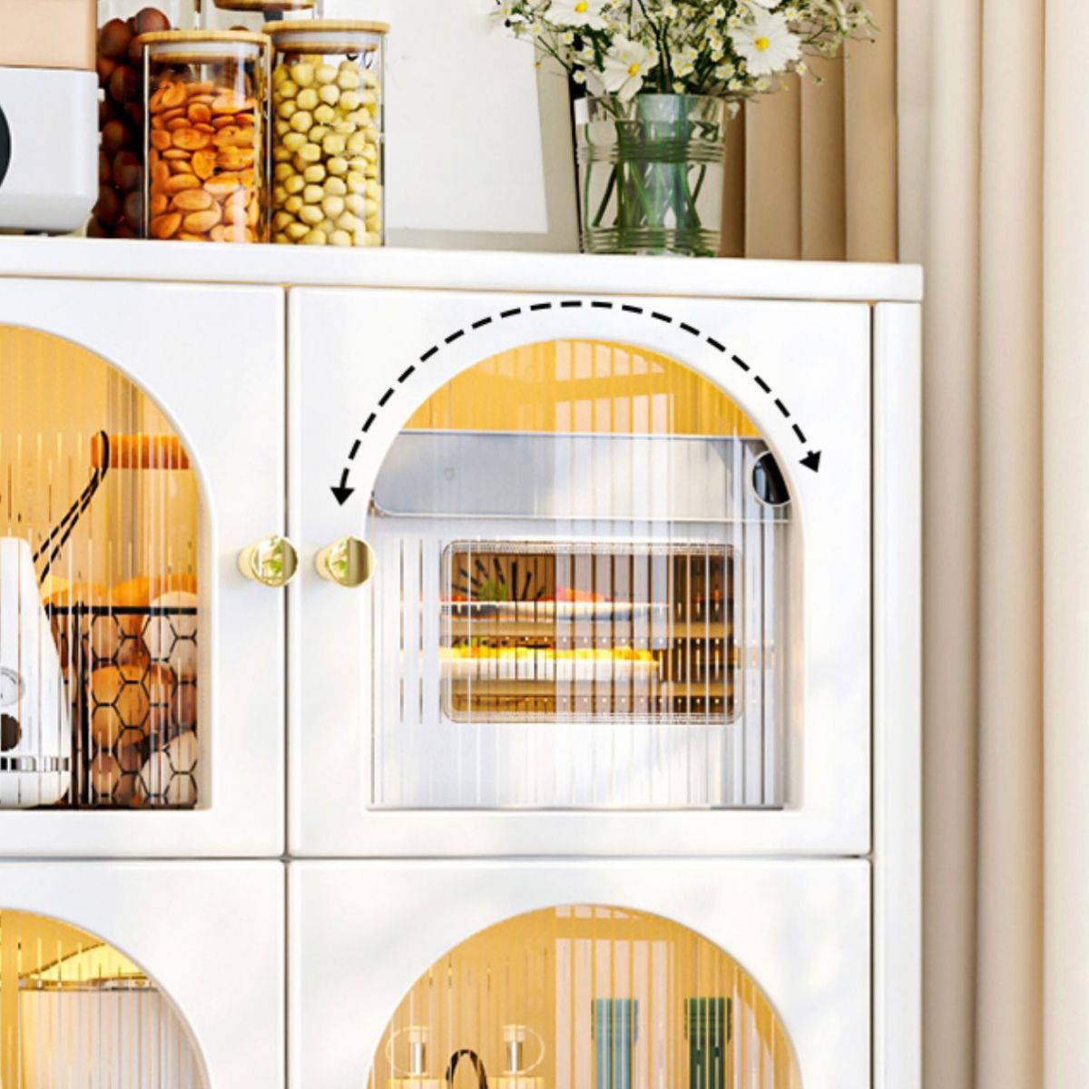 white Metallic Buffet Sideboard 12.6-inch wide Dining Server with wheels