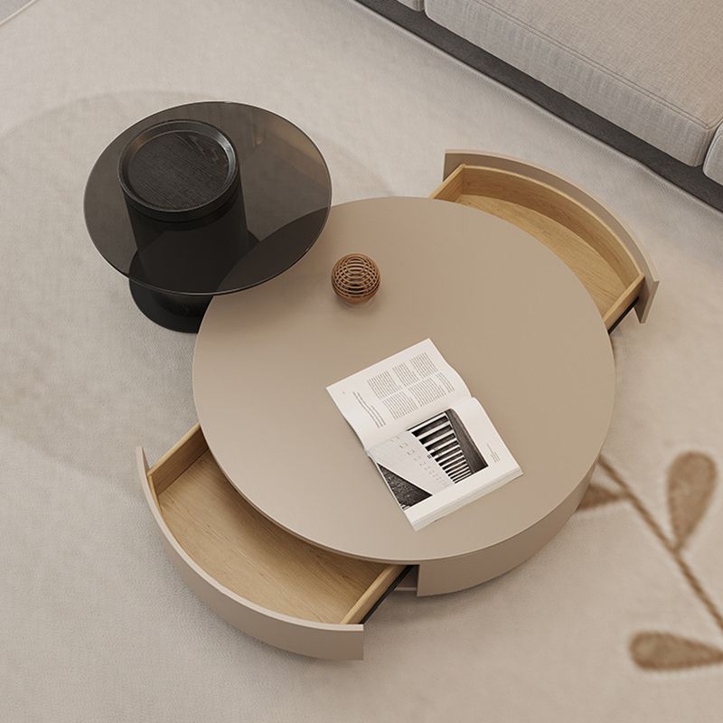 North European Round Coffee Table Wood 1 Cocktail Table with Drawers