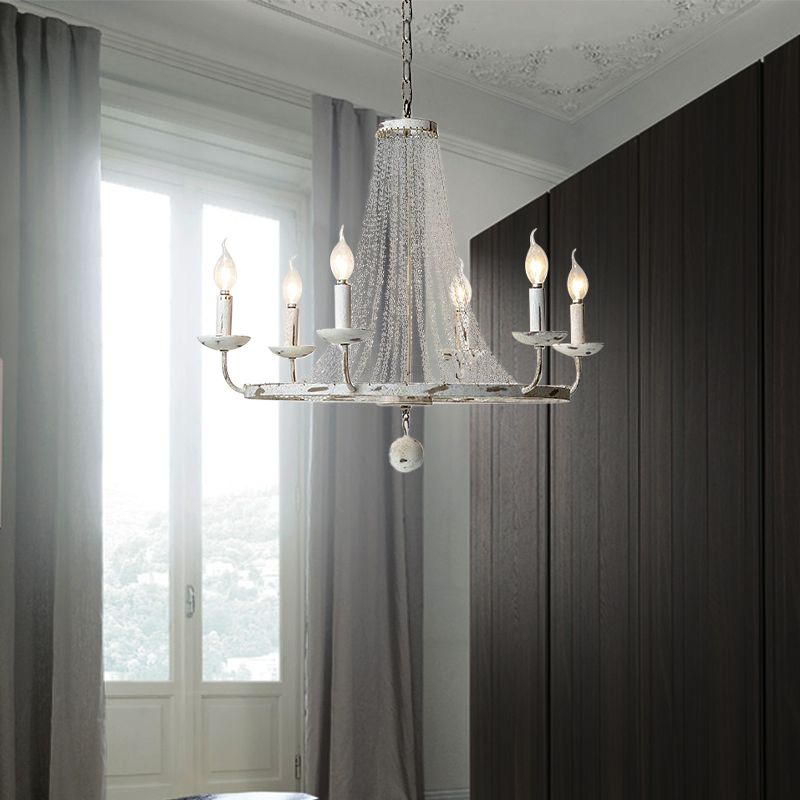 6 Glühbirnen Perlen Deckenkronleuchter traditioneller Kristallleuchte in Distressed White