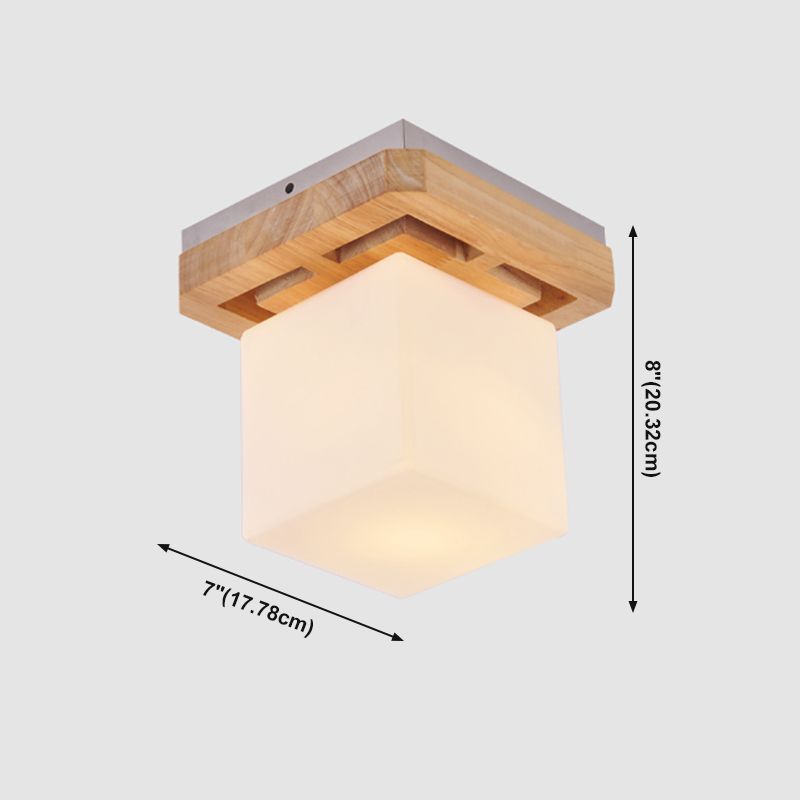 Plafonnier à abat-jour en verre, luminaire de plafond pour allée en bois de Style nordique