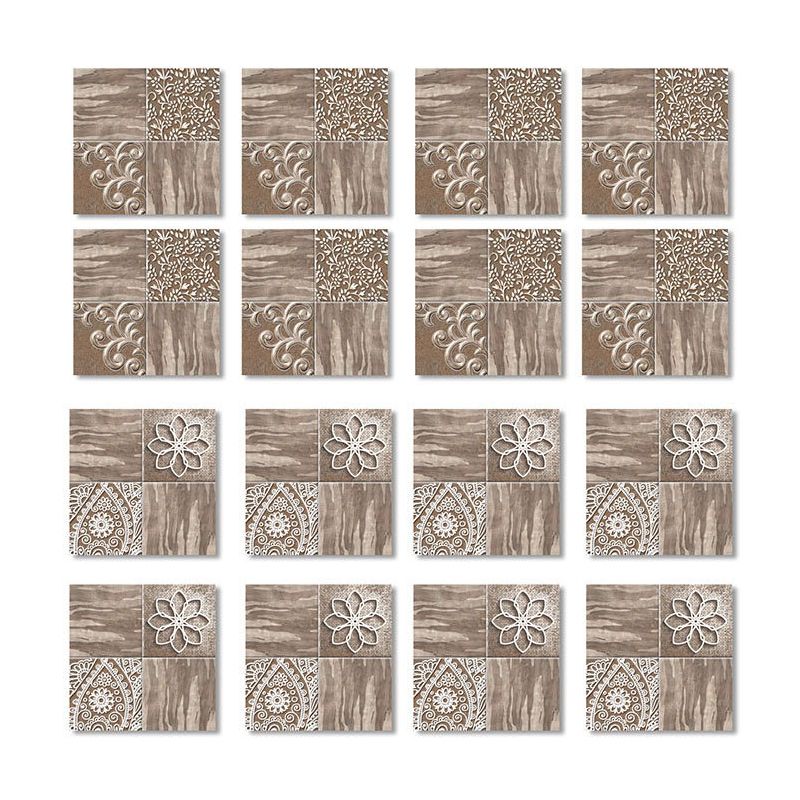 Brown Wood Look Wallpaper Panels 54 Pcs Floral Retro Peel off Wall Decor for Bathroom