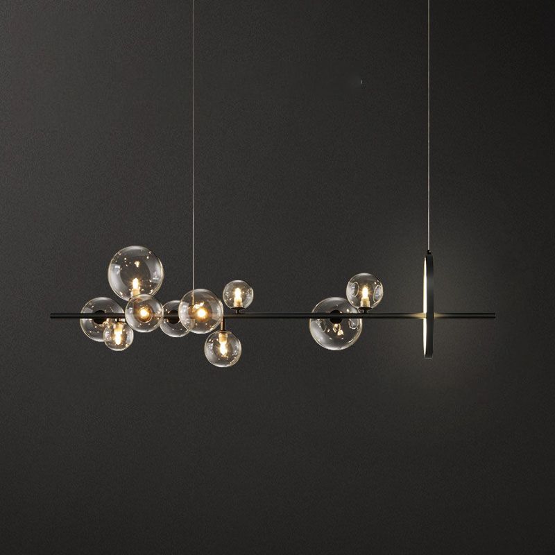 Luces de lámparas de la isla contemporánea Sphere Glass Island Lights en negro