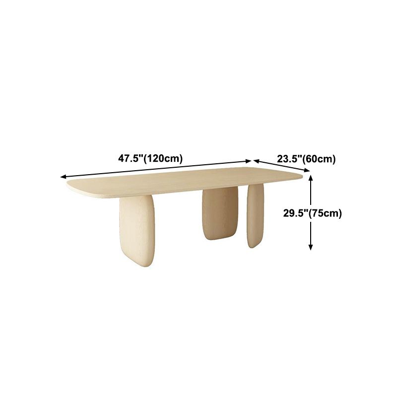 Table à manger rectangulaire jaune clair, Table en bois massif de pin de luxe avec 3 pieds