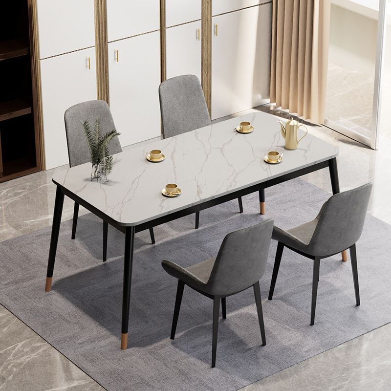 Glam Style Stone Dining Table 4 Metal Legs Table Home Rectangle Dining Table