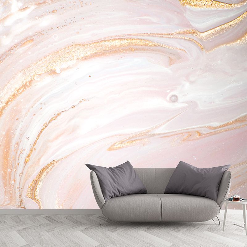 Huge Curls Printed Wall Mural Decal Modern Beautiful Abstract Wall Art in Pink-Gold
