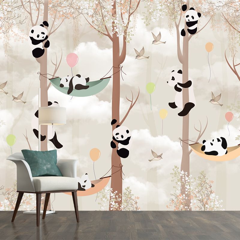 Large Panda Wall Paper Murals Light Brown Non-Woven Material Wall Art, Stain Proof, Custom Made