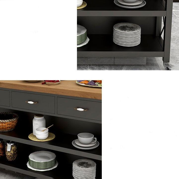 Rectangle Prep Table with Storage Modern Island Table for Kitchen