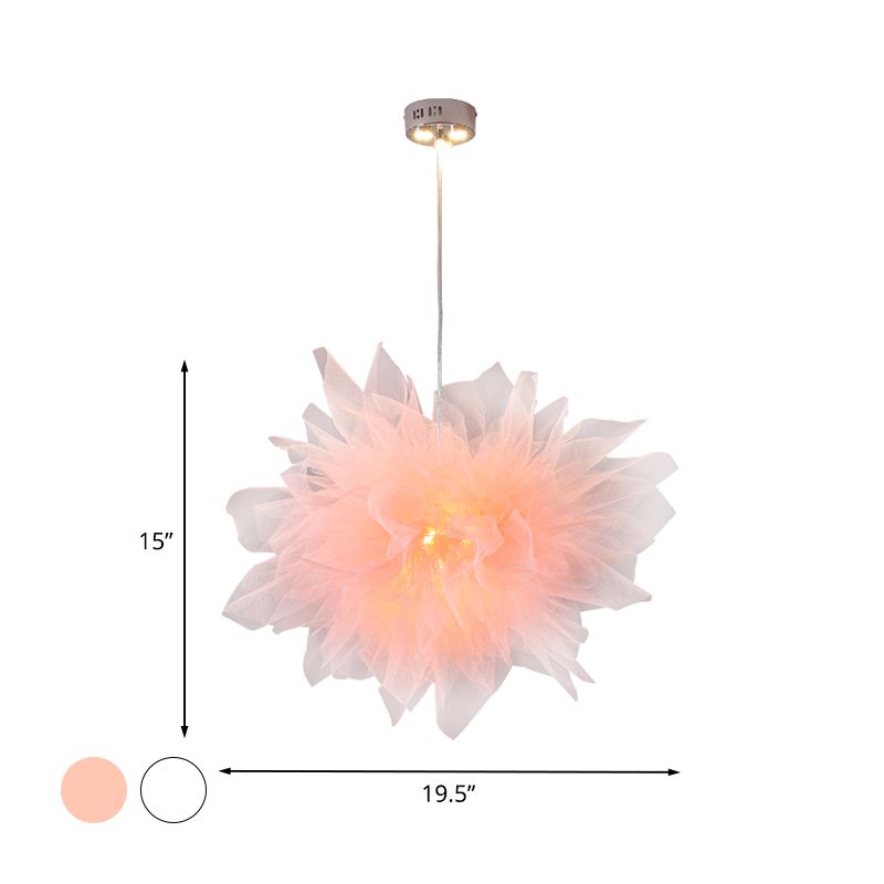 Moderner Blütenblüten hängend leichtes Hand-Sewn-Baumwollgarn 1 helle Schlafzimmer Deckenlampe in Weiß/Rosa