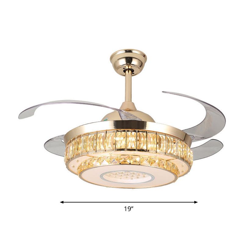 Lámpara de ventilador colgante de cristal redonda de 2 niveles moderna de 19 "de ancho LED semi iluminación de montaje, 4 cuchillas
