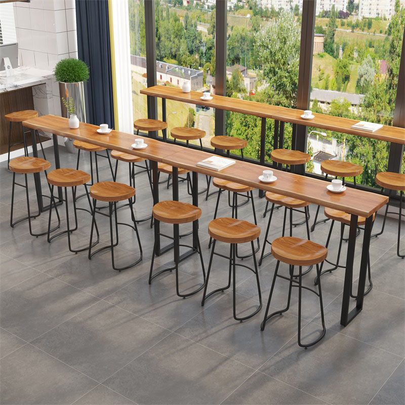 Modern Table Set 1/7 Pieces Bar Rectangle Wood Counter Table with Stools for Milk Tea Shop