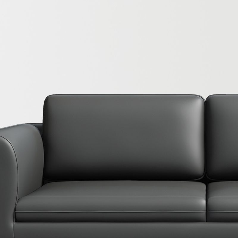 Square Arm Settee Stain-Resistant Leather Couch in Black/Grey