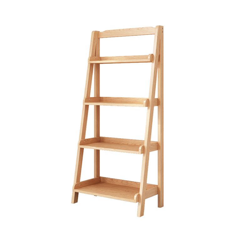 Contemporary Open Ladder Bookshelf Rubber Wood Vertical Bookcase