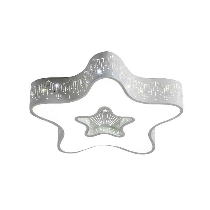 Macaroon Pentagram Flush Mount Lighting Iron LED Nursery Ceiling Flush with Cutout Design in White/Pink/Blue
