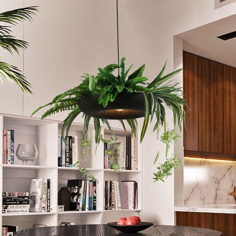 1 hoofd varenplant hanglampje lichtkit magazijn groen metaal plafond hang armatuur met zwarte donut