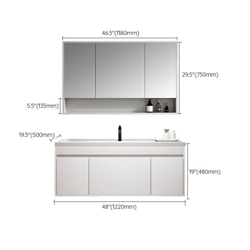 Rectangle Bathroom Vanity Wall-Mounted Mirror Wood Frame Modern Vanity with Doors